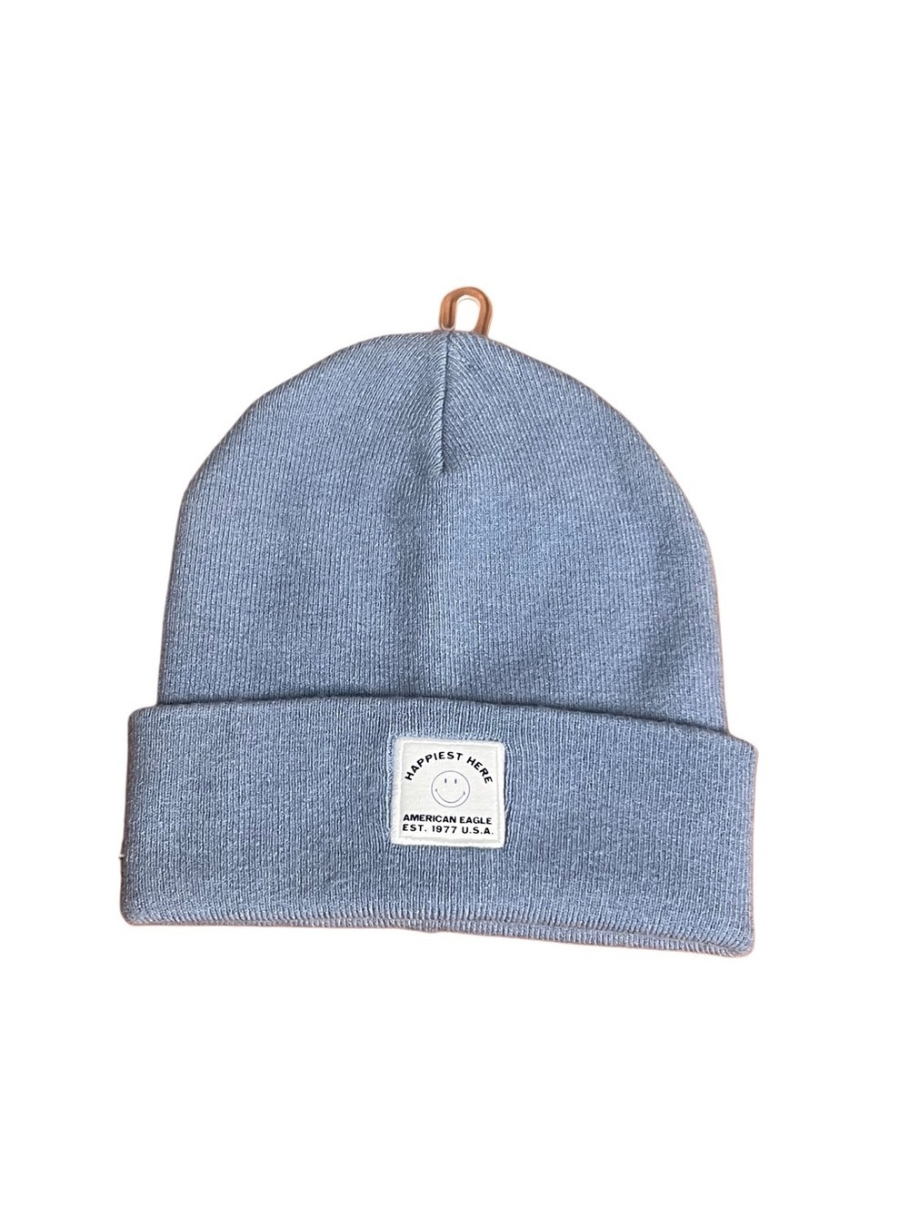American Eagle Outfitters The Smiley Company “HAPPIEST HERE” Blue Knit Hat NWT